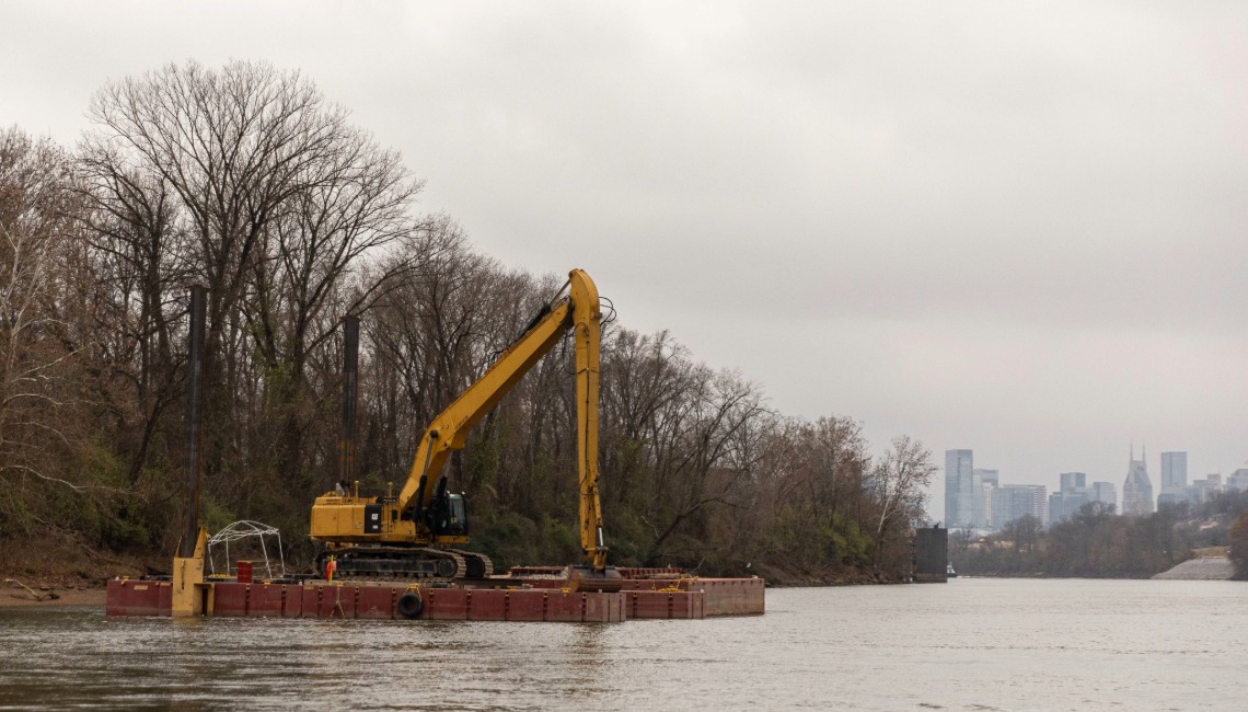 Omohundro WTP Mass Excavation, Tunneling, and Intakes with Nashville skyline